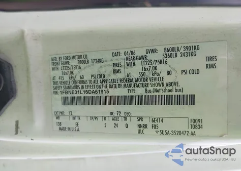 2006 Ford E-350 Super Duty из США, поврежденный, VIN 1FBNE31L16DA61915